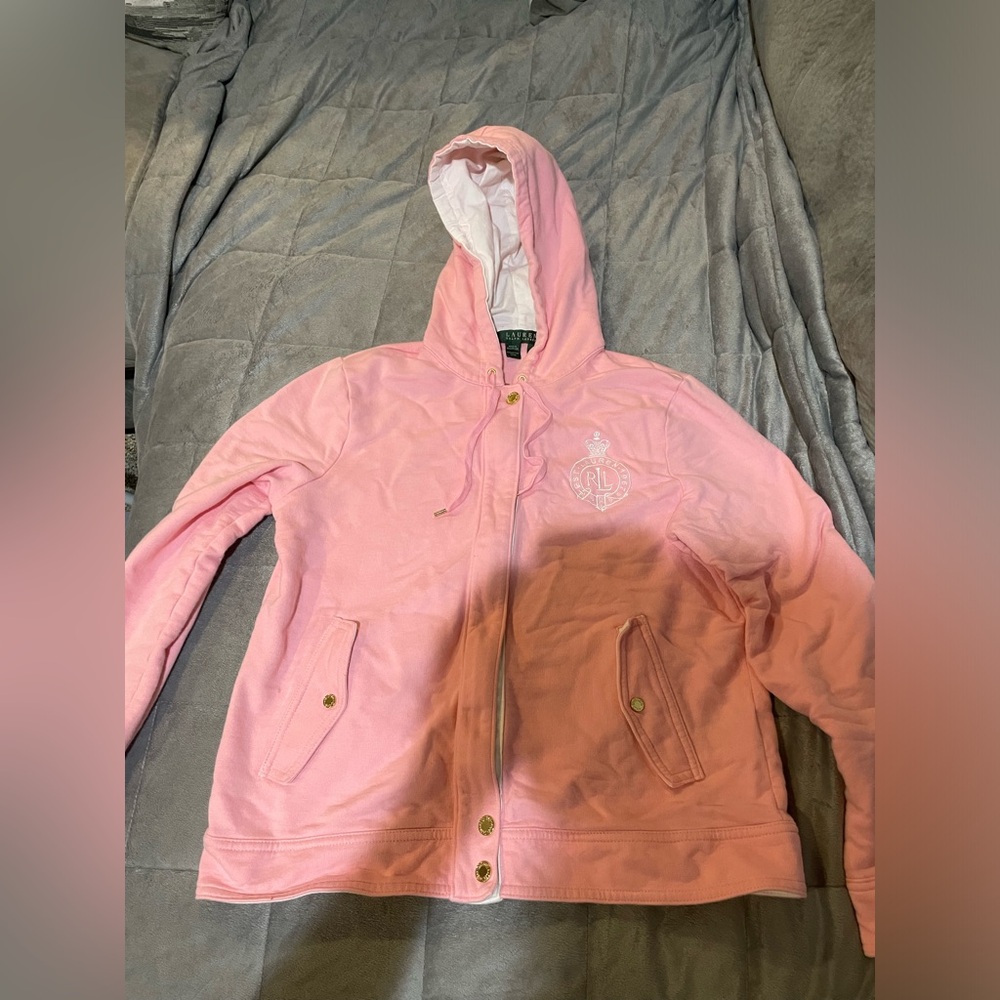 Vtg LRL Polo Ralph Lauren Hoodie Jacket Pink M full zip/snap button